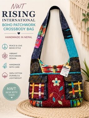 🌼 NWT Rising International Boho Patchwork Crossbody Bag | Handmade in Nepal